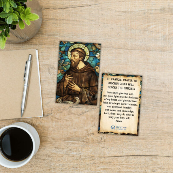 Prayer Card- Saint Francis Prayer to Discern God's Will Before the Crucifix (Pack of 50) - Imagen 2