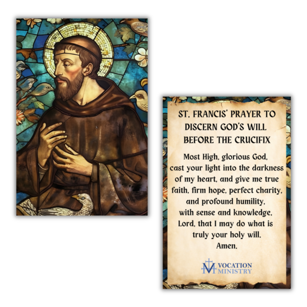 Prayer Card- Saint Francis Prayer to Discern God's Will Before the Crucifix (Pack of 50)